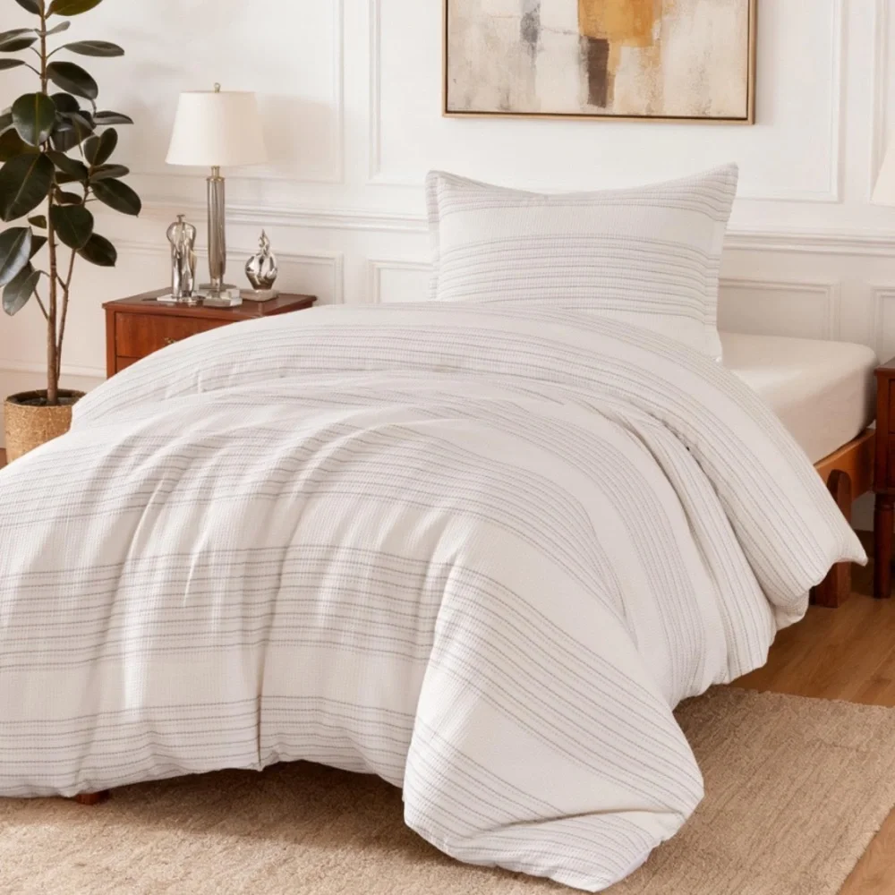 Striped Duvet Bedding 2pc Set Gray-TWIN